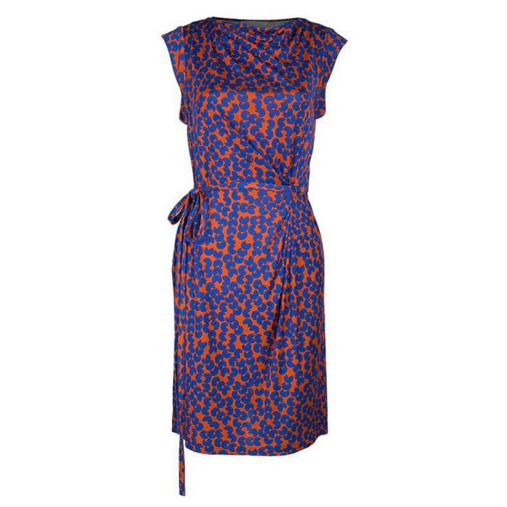 Diane Von Furstenberg Amberlin Orange Blue Print Belted Women's Size 8 Dress